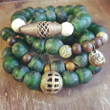 Recycled Glass and African Brass bracelets