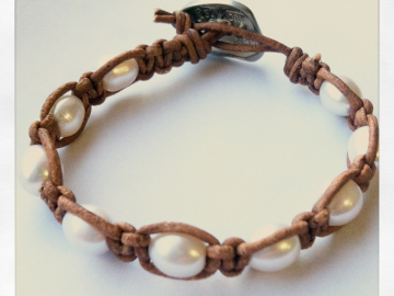 leather pearl macrame bracelet